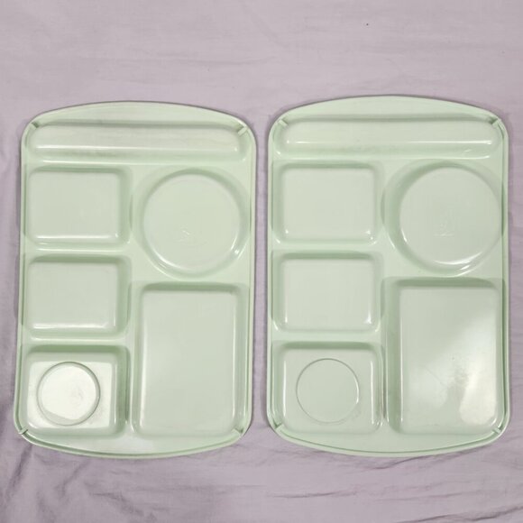 Vintage Prolon Ware Melamine Divided School Lunch Trays Blue Green Lot of 4 - Picture 4 of 11